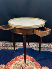 Table bouillotte de style Louis XVI guéridon en acajou plateau marbre blanc