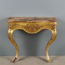 Console Ancien Bois Doré Plateau en Marbre Italie XIXe Siècle Original