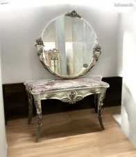 Console avec miroir assortie en bois de hêtre et marbre