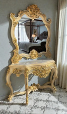 Une console avec miroir style Louis XVI en bois d'hêtre & marbre