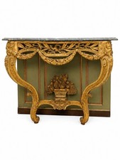Console Louis XV en bois doré dessus marbre