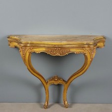 Console Ancienne Bois Gravé Laqué Doré Marbre XIXe Siècle Originale