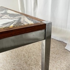 Table basse XL italienne marbre Arabescato palissandre métal Mid-Century 1970