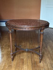 Ancien Guéridon ovale console Louis XVI desserte noyer marbre du Languedoc