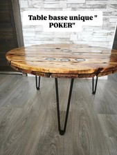 Table Basse / Plateau Poker Artisanale 80 cm – Bois Brut & Résine Époxy