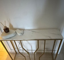 Console rectangulaire 110x30x78 cm marbre blanc métal doré