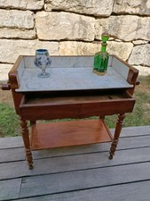 Table desserte rectangulaire bois et marbre blanc, marron, avec rangement